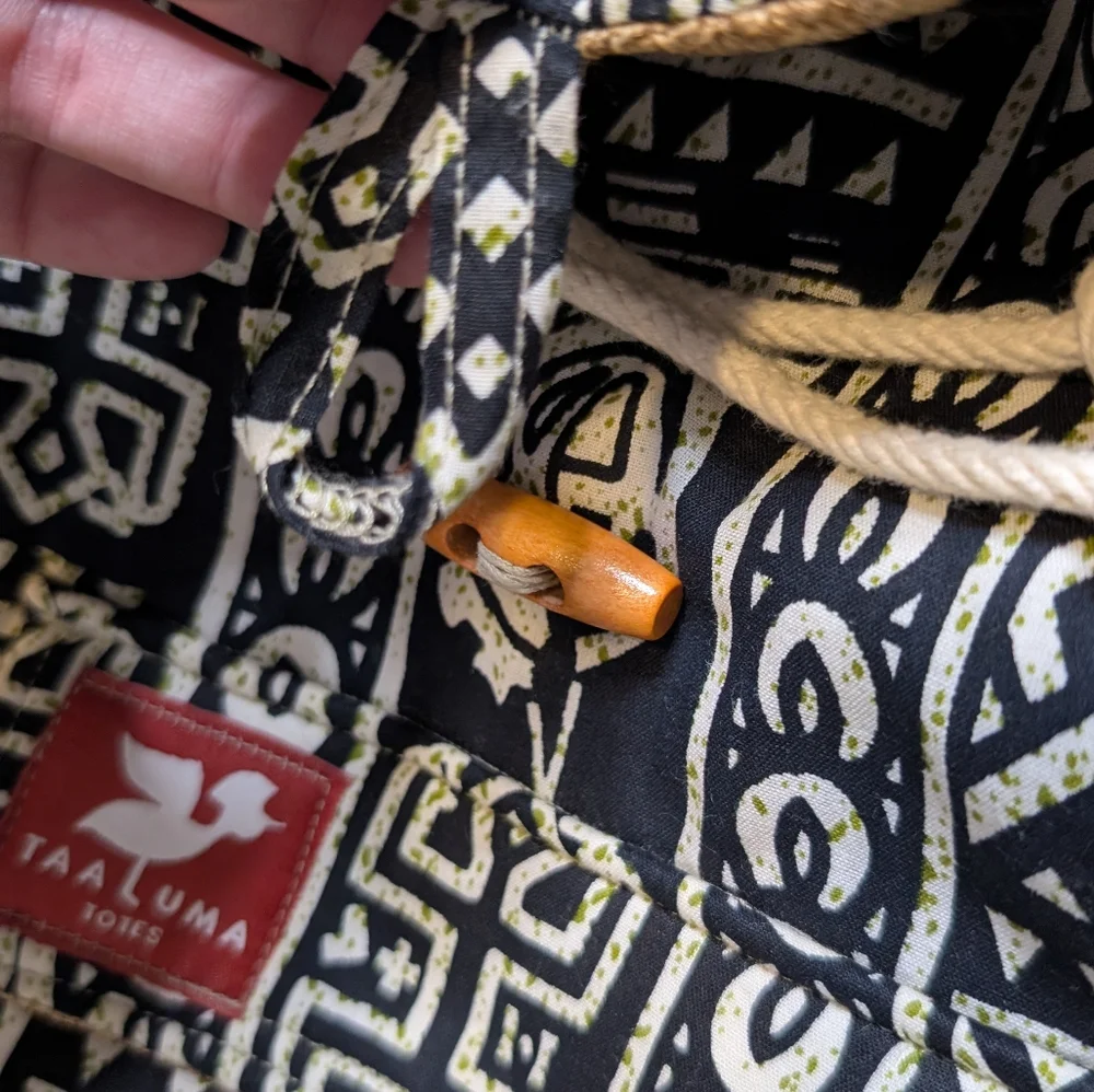Taa Luma Totes Black Cream Patterned Boho Backpack